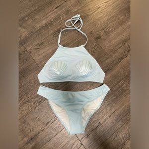 Vs Victoria’s Secret pink xs a mermaid sea shell blue cheeky bikini swim suit